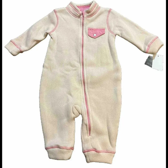 Eddie Bauer Baby Pink Outdoor Knit Zipper One Piece Suit Layette 6/9mos - Picture 1 of 12